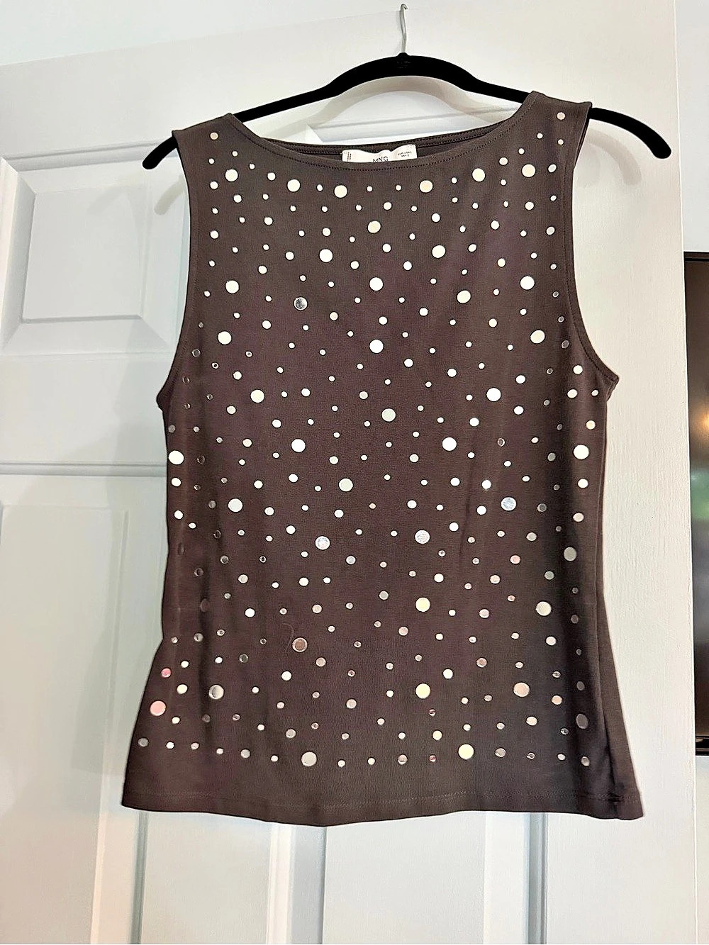 Mango Polka Dot Tank Top in Brown Size Medium Like New